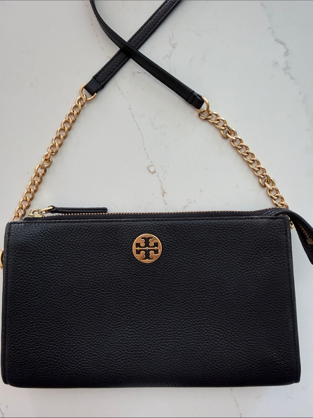 Tory Burch Black Leather Crossbody with Gold Hardware